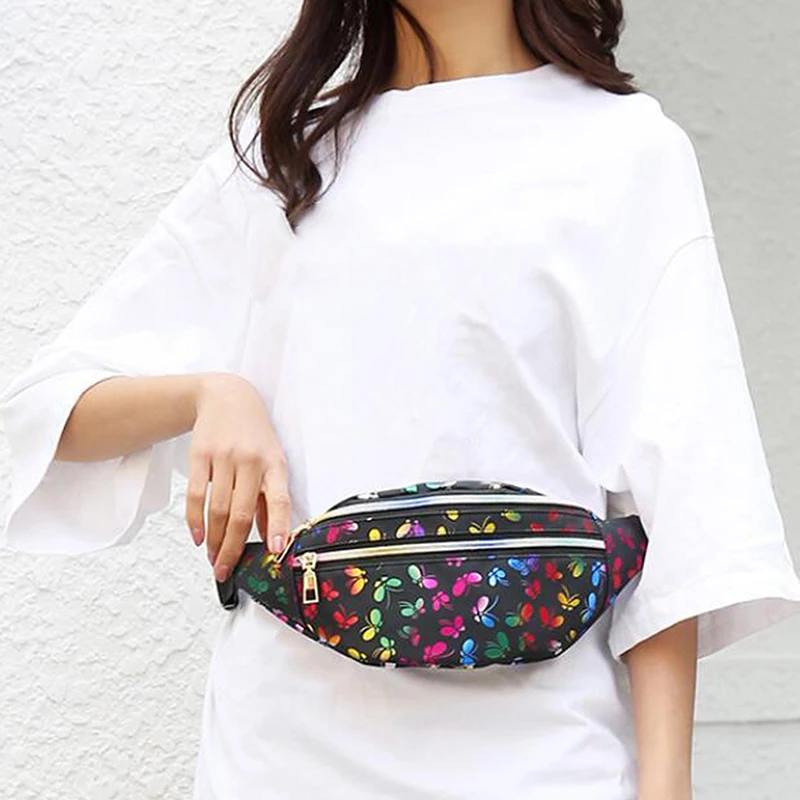 

Holographic Waist Bags Women Silver Fanny Pack Female Belt Bag Black Geometric Waist Packs Laser Chest Phone Pouch
