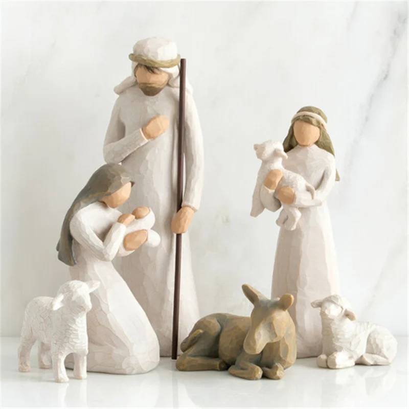 Muñeca de arte pintada a mano grabada, estatua decorativa de Natividad, decoración de escritorio, regalo de Navidad para el hogar, 6 unids/set