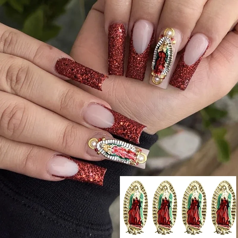 

Nail Art Charm Alloy Virgin Mary Gemstone Rhinestone Nails Luxury Shiny 3D San Judas Charms DIY Manicure Tips Decoration