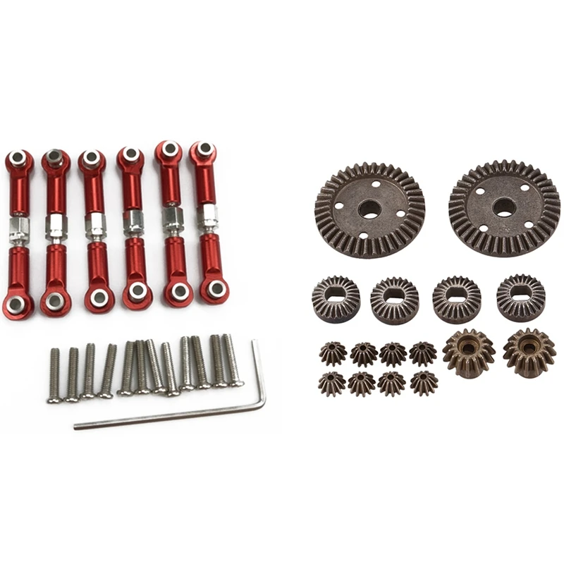 

16Pcs Rc Car Spare Parts Upgrade Metal Differential Gear & 6Pcs Adjustable Metal Linkage Pull Rod Front /Rear Servo Link