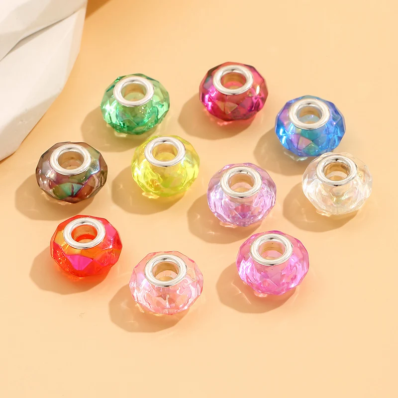 

5Pcs/Lot Glitter Powder Cut Faceted Plastic Resin Murano Spacer Beads Fit Pandora Charms Bracelet For Women DIY Jewelry Making