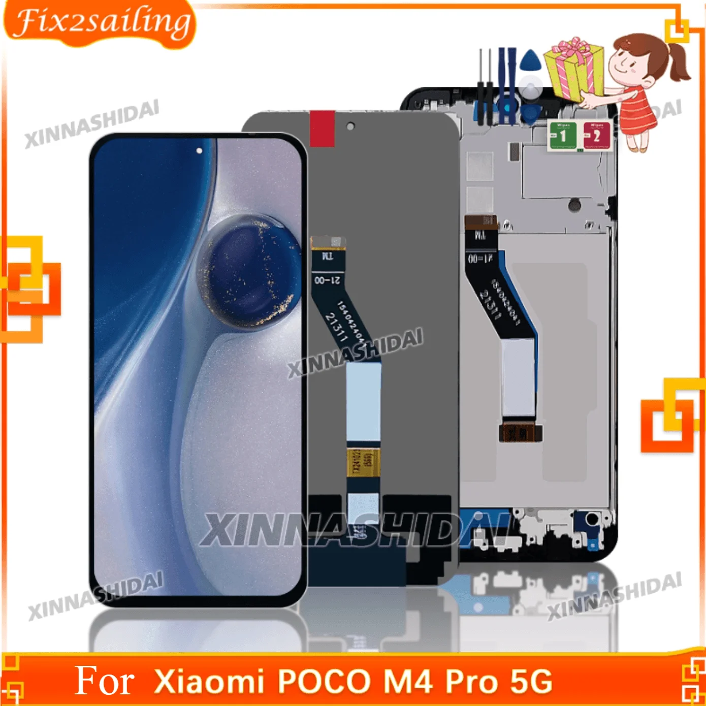 Фото 6,67 '' протестировано для Xiaomi POCO M4 Pro 5G ЖК-дисплей MZB0BGVI 21091116AG Дисплей с цифровым преобразователем сенсорного экрана в сборе для POCO M4Pro 5G ЖК-дисплей №1