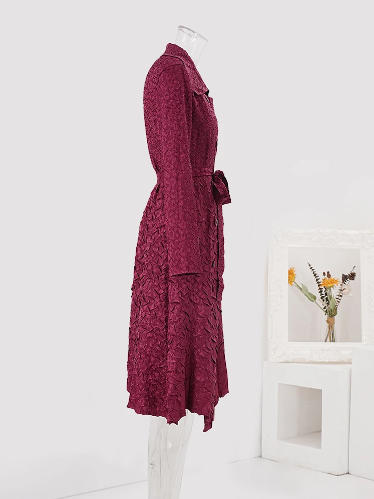 LANMREM осенне-зимний плиссированный длинный плащ женский модный красный