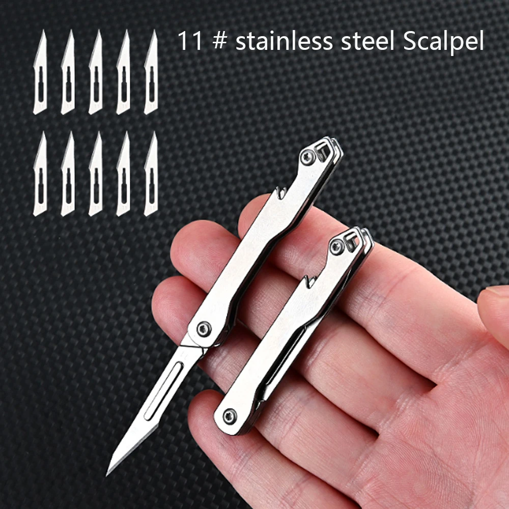 

Складной скальпель из нержавеющей стали, медицинский мини-нож для повседневного использования, карманный резец со сменными лезвиями 10 шт.