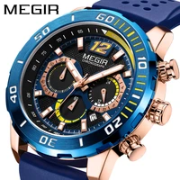 megir quartz watches for men working sports soft silicone band luminous 3bar water resistant chronograph calendar relojes2109