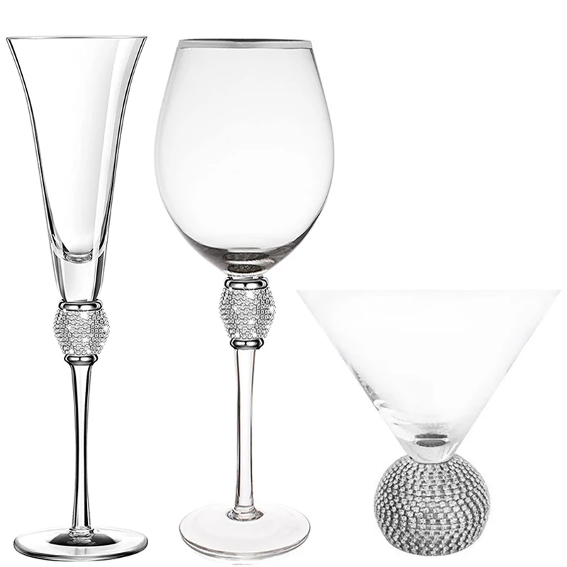 4/2Pcs Créatif Argent Cerclée Ensemble de Verres à Vin En Verre De Diamant Coupe Cocktail Coupe à