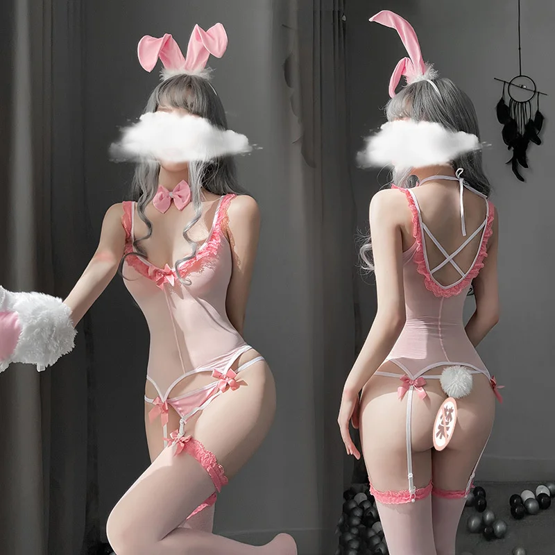 

Sexy underwear female sense rabbit girl uniform temptation transparent silk stockings suit role play 3708