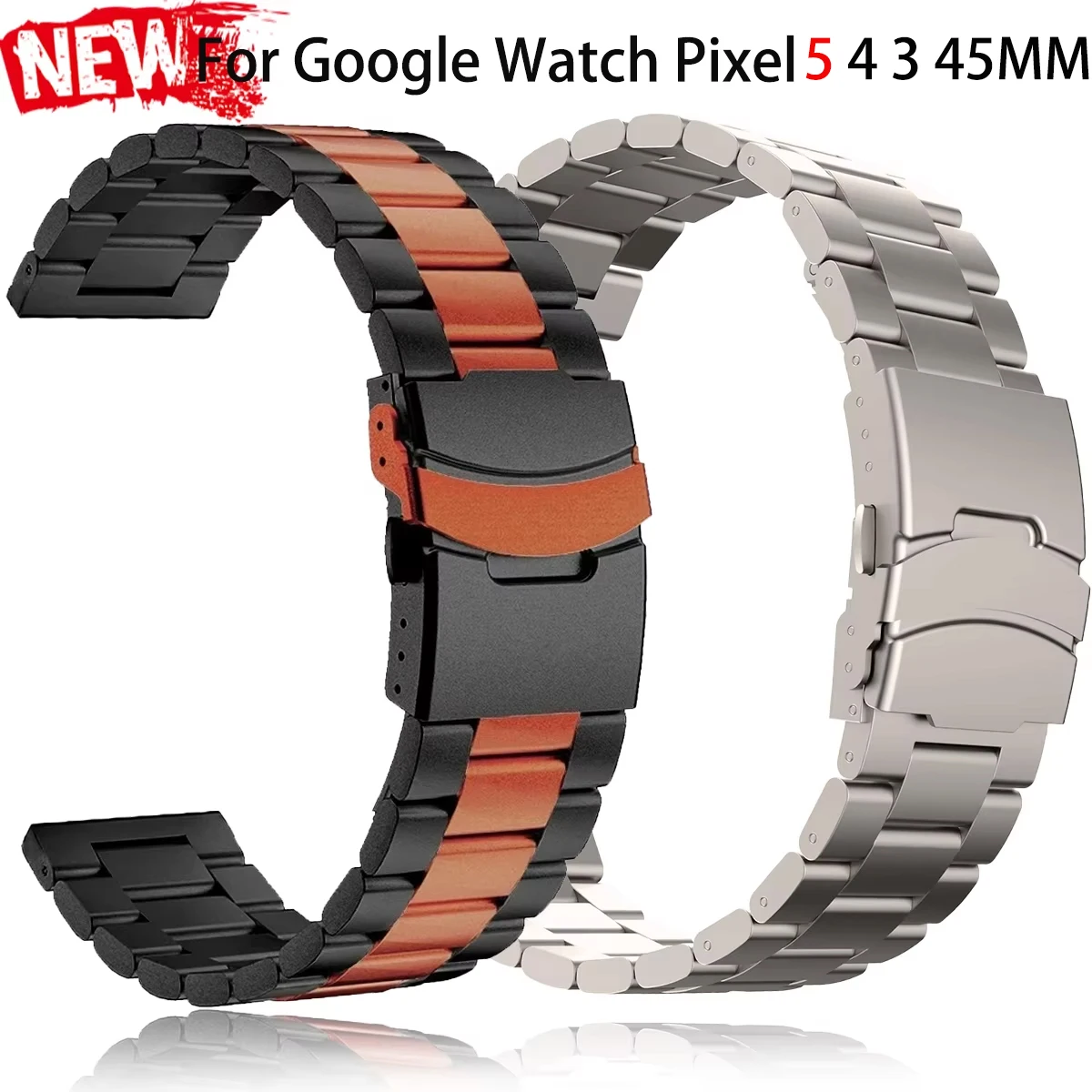 Фото Титановый ремешок для Google Watch Pixel 5 4 3 45 мм, роскошный мужской деловой браслет для Pixel 5 45 мм, сменный ремешок с безопасной застежкой. №1
