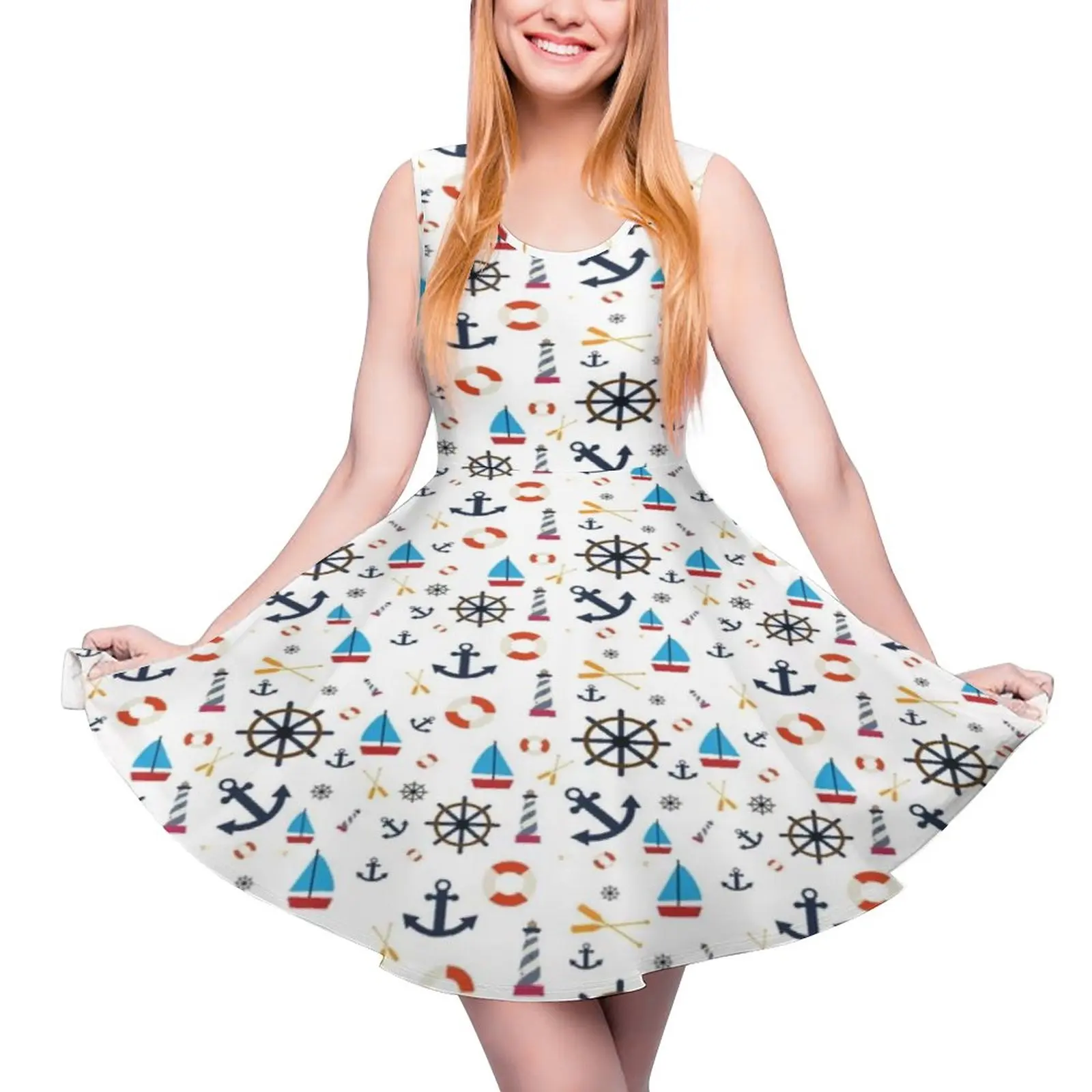 

Платье женское в стиле оверсайз, соблазнительная уличная одежда без рукавов, для скейтбординга, с морским узором