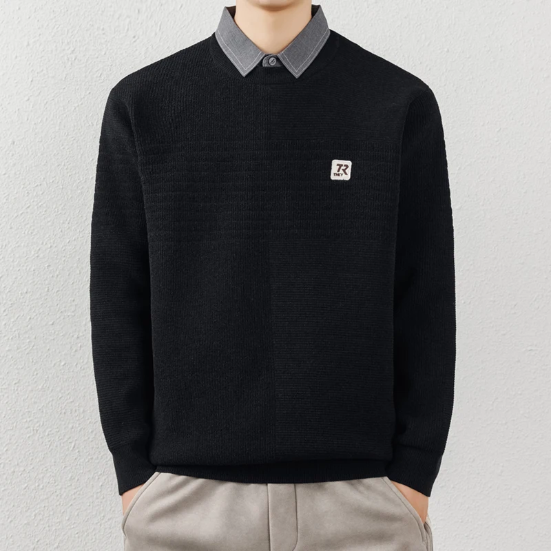 Утолщенный свитер с лацканами мужской приталенный крой теплая внутренняя одежда