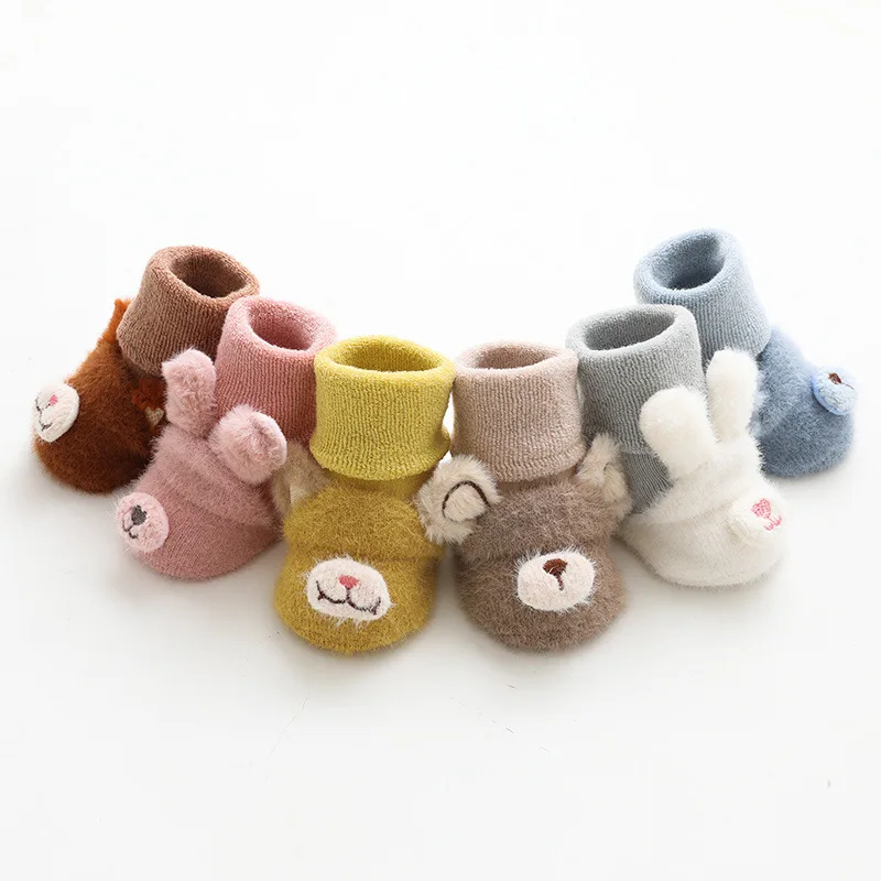 

Cute Cartoon Winter Baby Socks Cat Rabbit Non-slip Rubber Soft Sole Newborn Boy Girl Socks Warm Plush Thick Toddler Floor Shoes