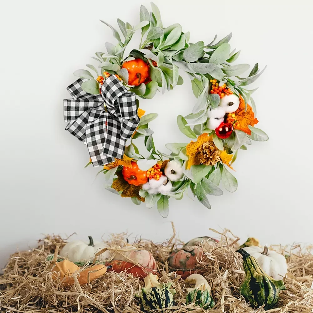 

Autumn Door Wreath Christmas Decoration Pumpkin Berries Pine Cone Maple Garland Pendant Door Hanging Home Decoration