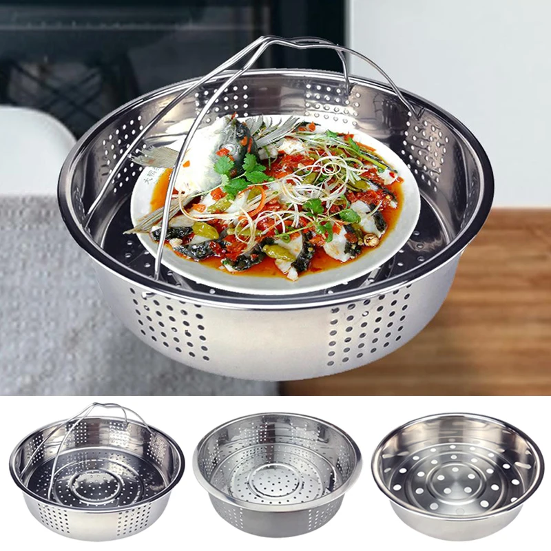 

Stainless Steel Steamer Dumplings Steaming Basket with Double Handles Grid Rice Cooker Pot Drain Basket Kitchen Cooking Tools