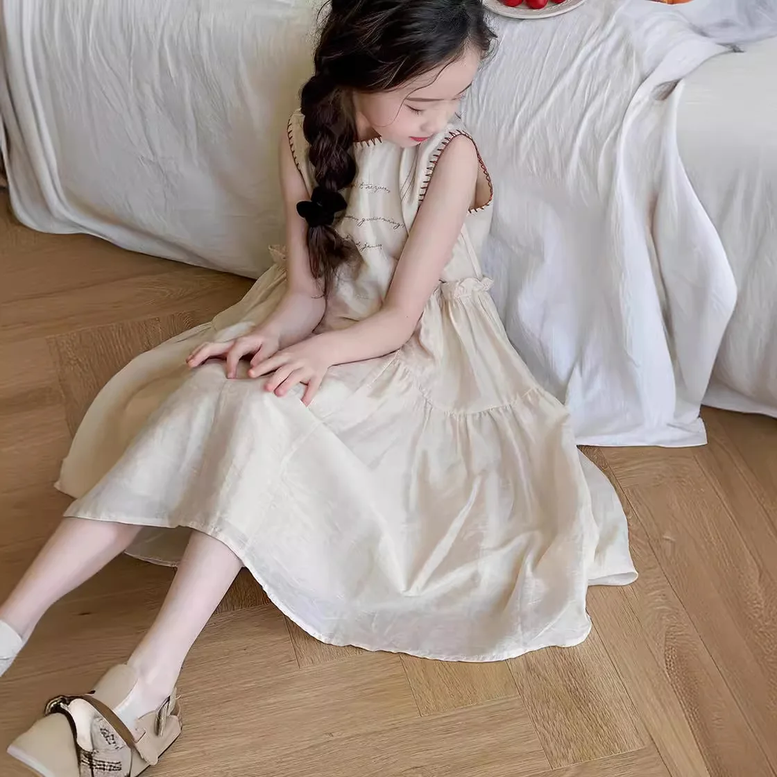 Юбки для девочек Новинка лета 2024 детская одежда хлопковое платье без рукавов