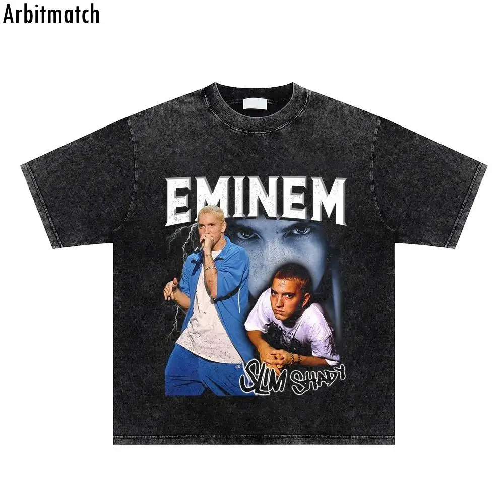 

Футболка Мужская/женская с коротким рукавом, винтажная стирка в стиле хип-хоп, Свободный Повседневный хлопковый топ оверсайз с портретным принтом рок, 2023