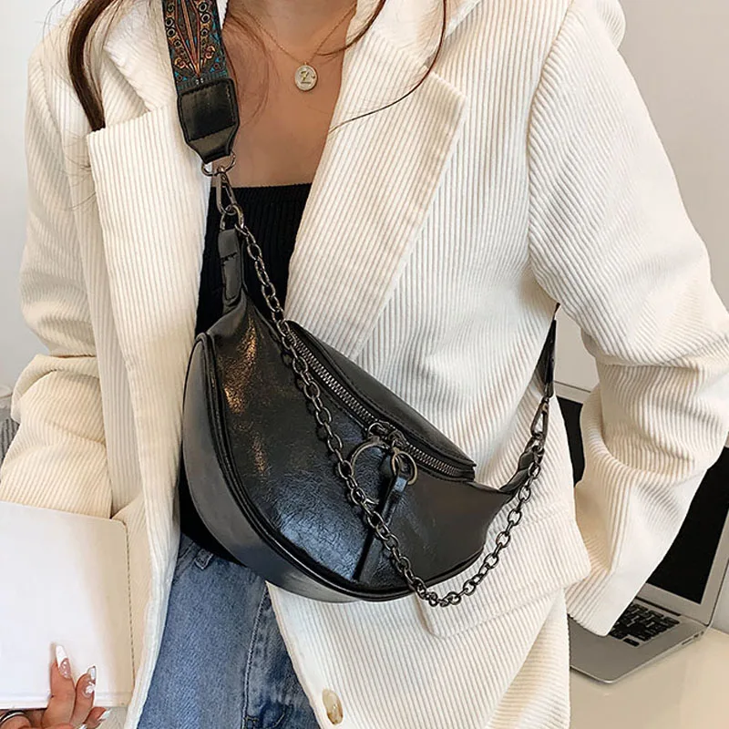 Fashion Saddle Waist Bag Fanny pack Luxury Leather Female Belt Bags Chain Handbag Purse Woman Retro Shoulder Crossbody Chest Bag