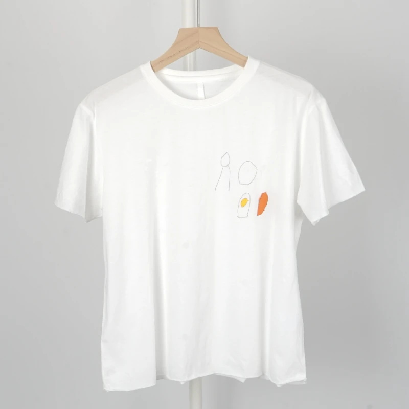 

Женская футболка, Новинка лета 2023, белая хлопковая футболка с короткими рукавами и принтом граффити с ручной росписью