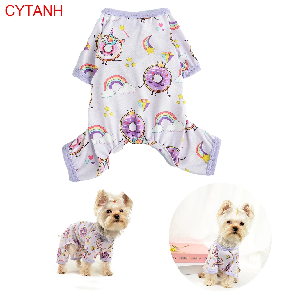 

Spring Summer Pet Dog Clothes Soft Breathable Cuffs Restrained Doughnut Cute Print Small Medium Large Costume Dogs Purple