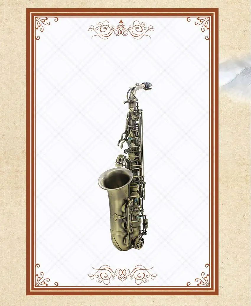 Альт-саксофон из плоского бронзового корпуса E с резной раковиной морского ушка
