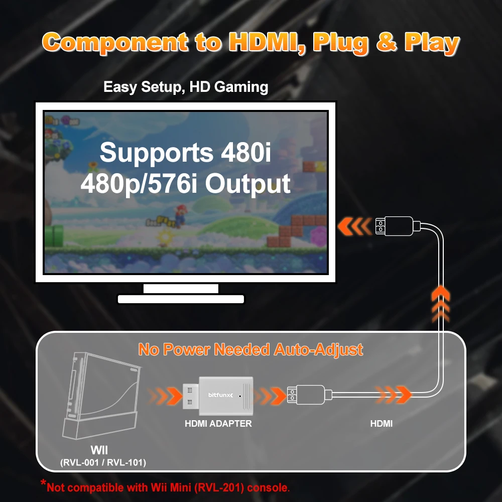 Фото Мини-видео аудиоадаптер Bitfunx, преобразователь YPBPR в HDMI для игровой консоли PAL NTSC Wii Plug and Play №2