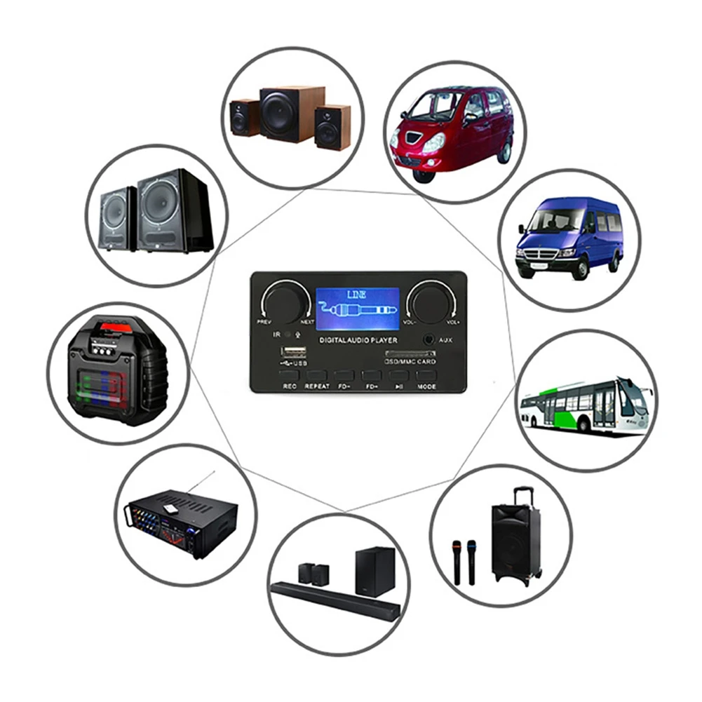 Bluetooth 5.0 MP3 Decoder Board Support Handsfree Recording FM DC 12V MP3 WMA WAV APE FLAC Audio Player for Car