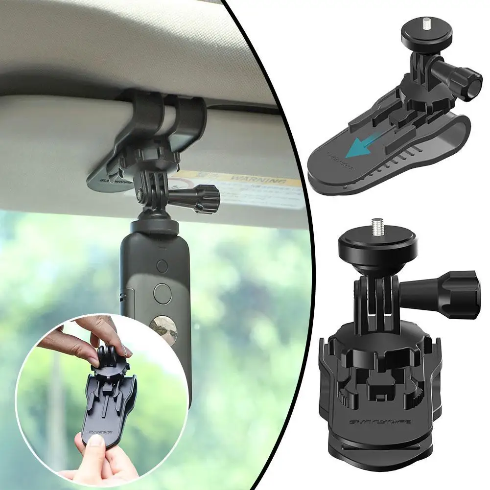 

For Insta360 Go3 Sun Visor Camera Mount Action Camera Car Clip With 1/4 Screw Holes 360° Rotation 180° Flip Adjustable Accessory