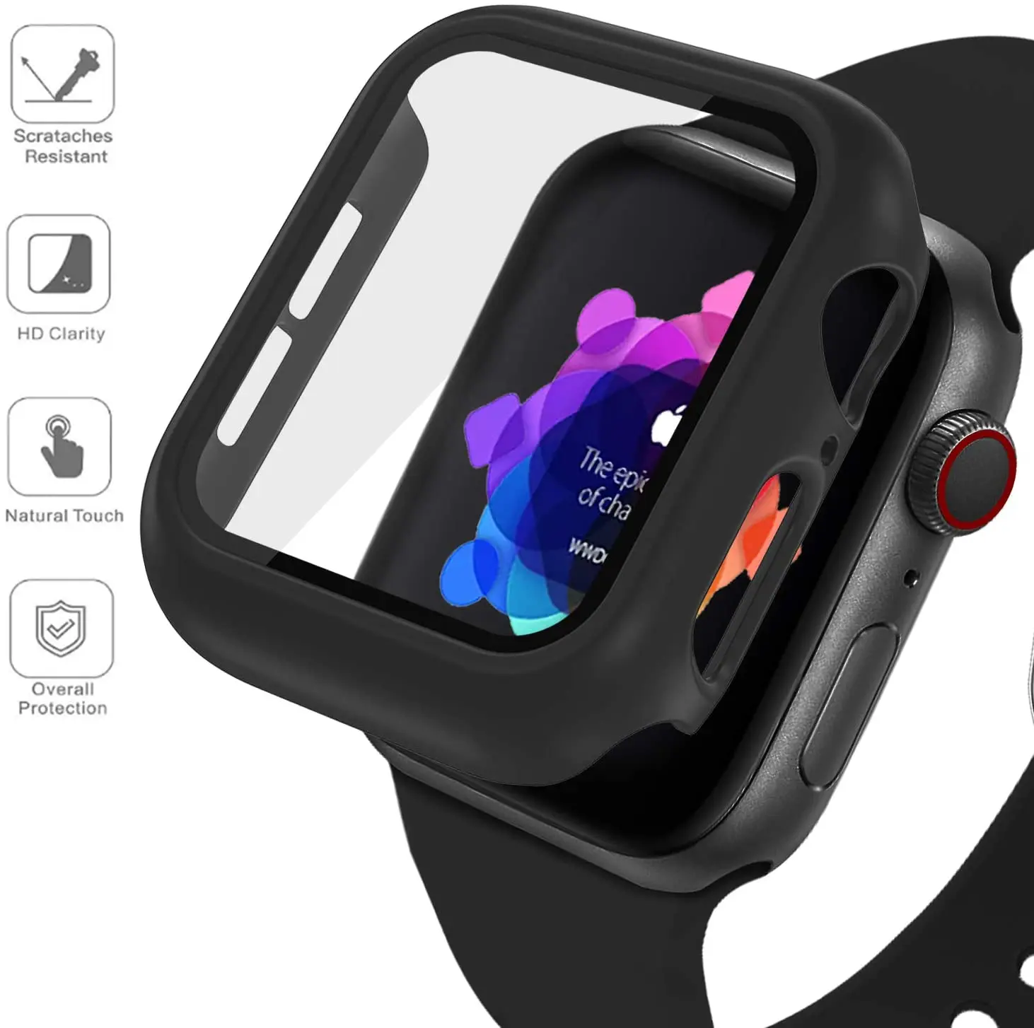 Case+Tempered film Compatible with Apple watch Case 45mm 41mm 44mm 42mm 40mm 38mm Glass protective shell iWatch 6 5 4 3 SE case
