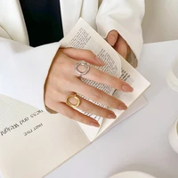 gd trendy statement 316l hollow stainless steel rings for women simple gold silver color round circle gold plated opening rings