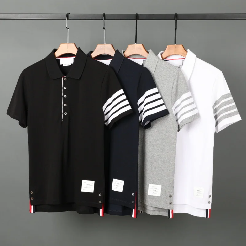 

THOM 2023 Fashion TB Brand Polo Shirts Men Women Casual Slim Fit Cotton Polos High Quantity Solid Striped Short Summer Clothing