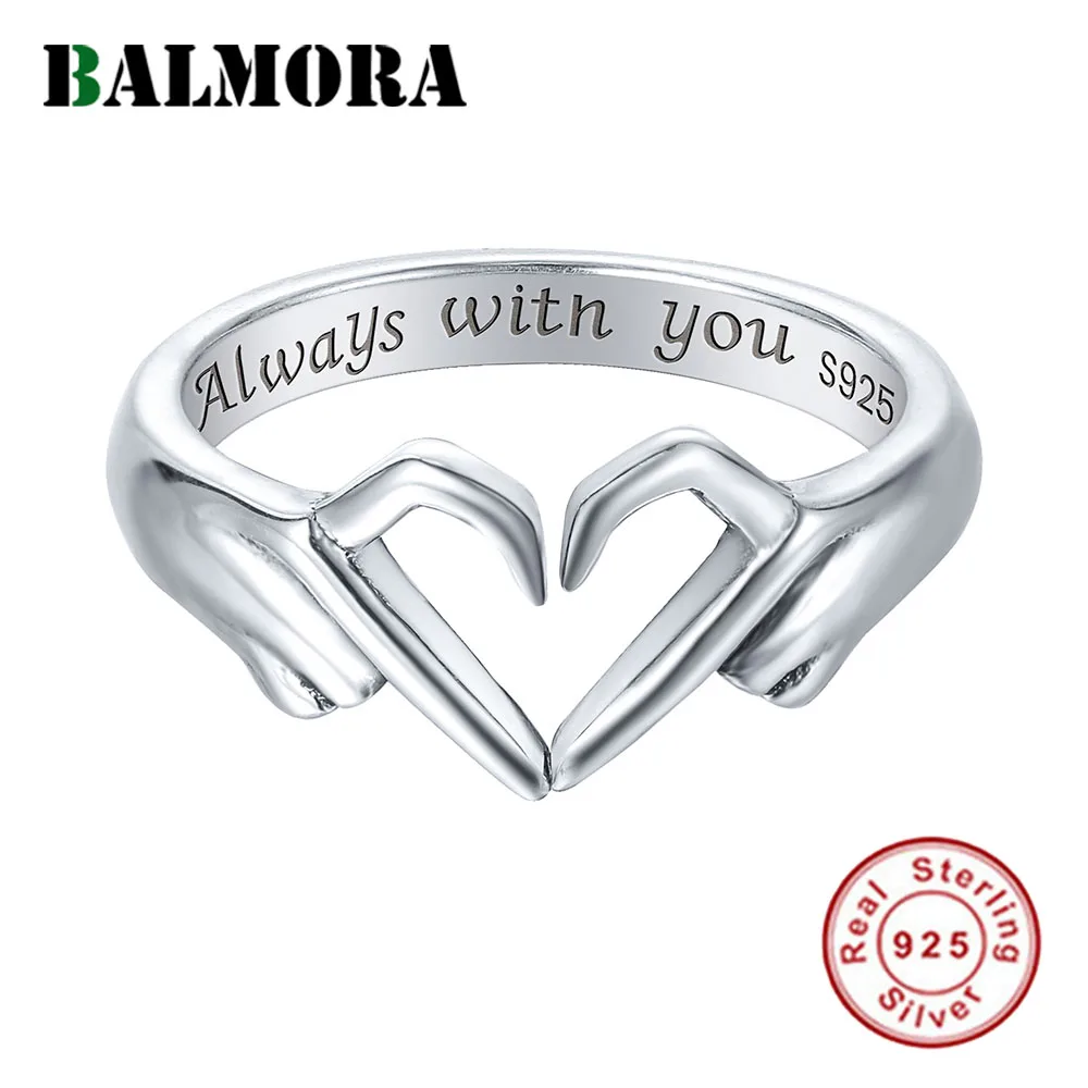 

BALMORA S925 'Always with you' Romantic Hands Than Heart Ring Geometric Palm Love Gesture Couple Wedding Fashion Rings Jewelry