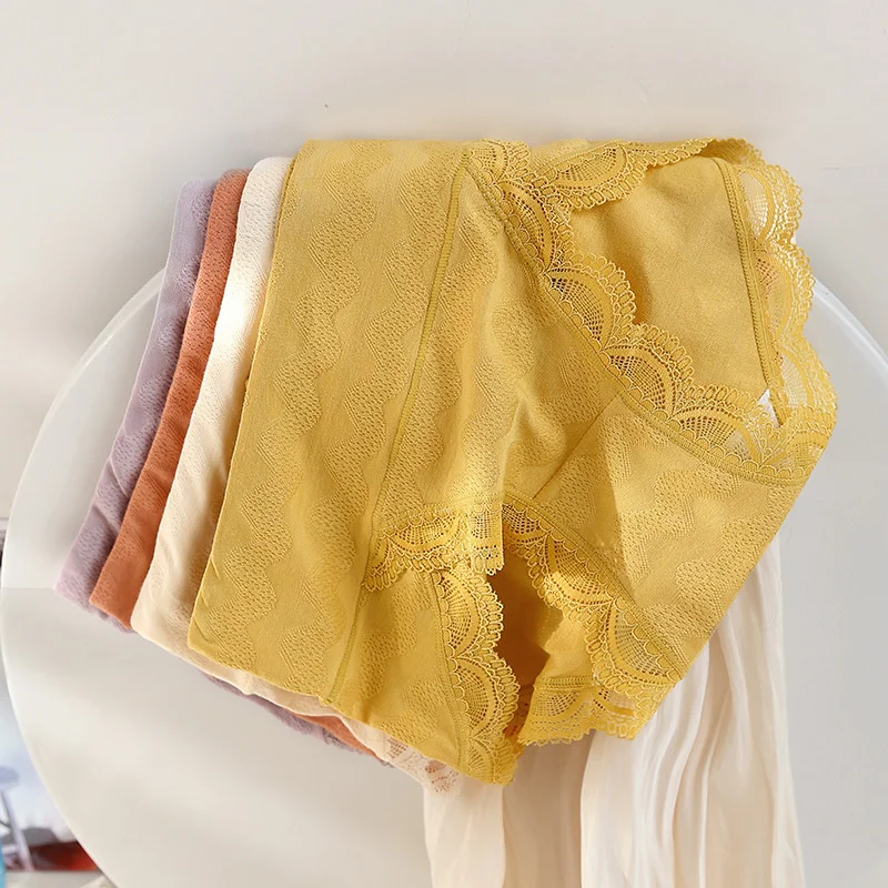 

Women Lace Trim Underpants Intimates Women Lingerie Solid Color Panties Sexy Panties Japanese System Girl Panty Mid Waist Briefs