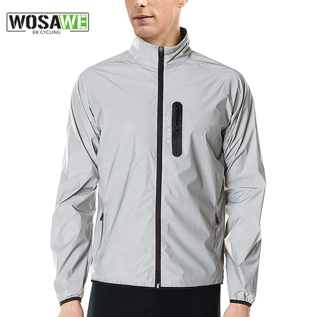 

WOSAWE Night Running Sports Full Reflective Jacket Windproof Rainproof Warm Breathable Windbreaker Bike Jacket