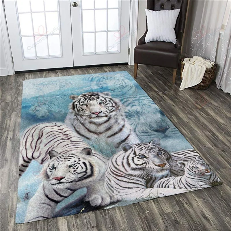 

White Tiger Rug Floor Mat Rug Non-slip Mat Dining Room Living Room Soft Bedroom Carpet 01