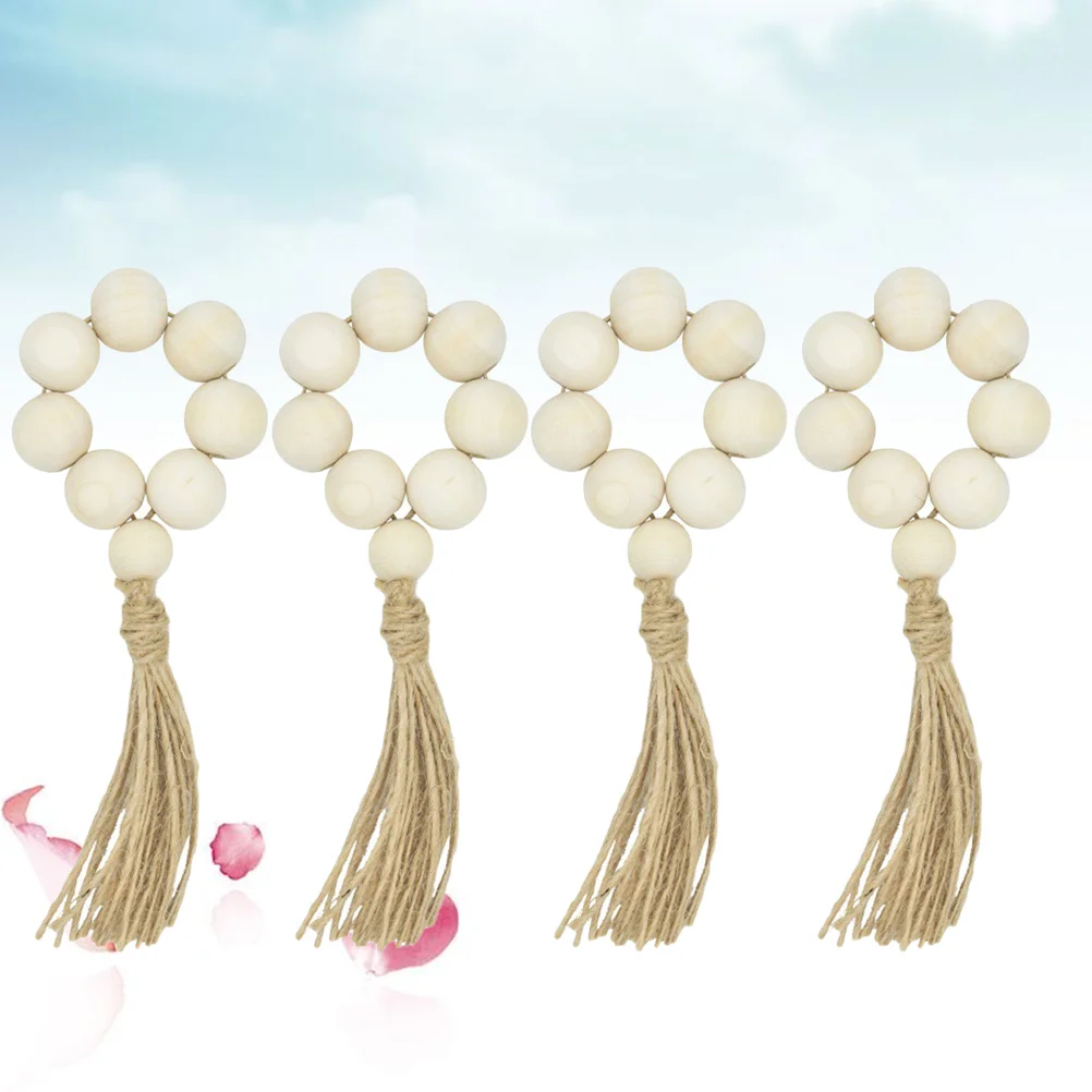 

Napkin Rings Buckles Wooden Ring Bead Beads Christmas Wood Decorholder Farmhouse Button Tassel Buckle