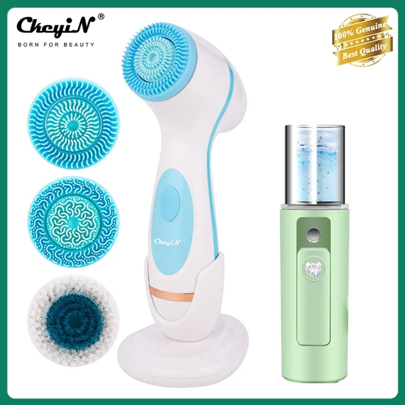 

3 in1 Electric Silicone Facial Cleansing Brush Face Massager Deep Pore Cleaner Skin Peeling Blackhead Remover Nano Mist Sprary 5