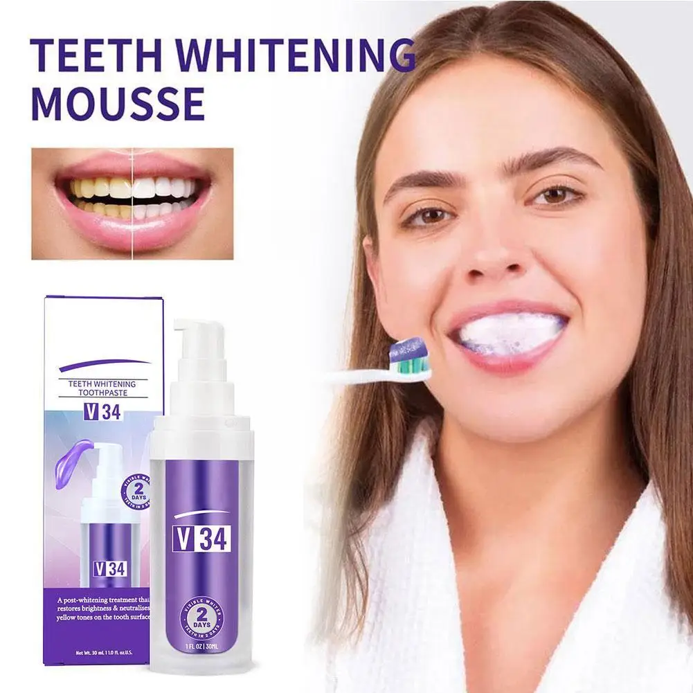 

30ml Purple Teeth Whitening Toothpaste Remove Tooth Brightening Gel Anti-allergic Plaque Stains Stains Toothpaste Smoke R0H2