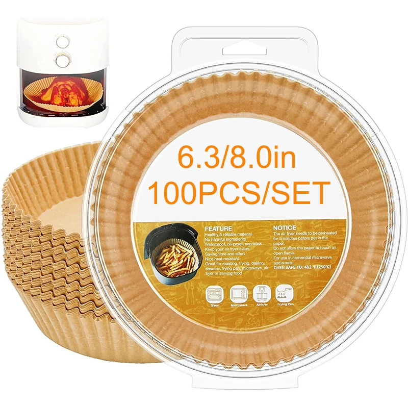 100pcs 16/20cm Air Fryer Disposable Paper Liner Non-Stick Mat Steamer Round Paper Baking Mats Kitchen AirFryer Baking Accessorie