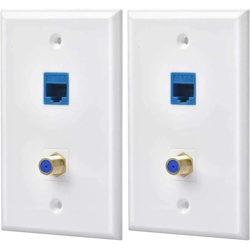 

Ethernet Coax Wall Plate Outlet With 1 Cat6 Keystone Port And 1 Gold-Plated Coax F Type Port RJ45 Wall Plates