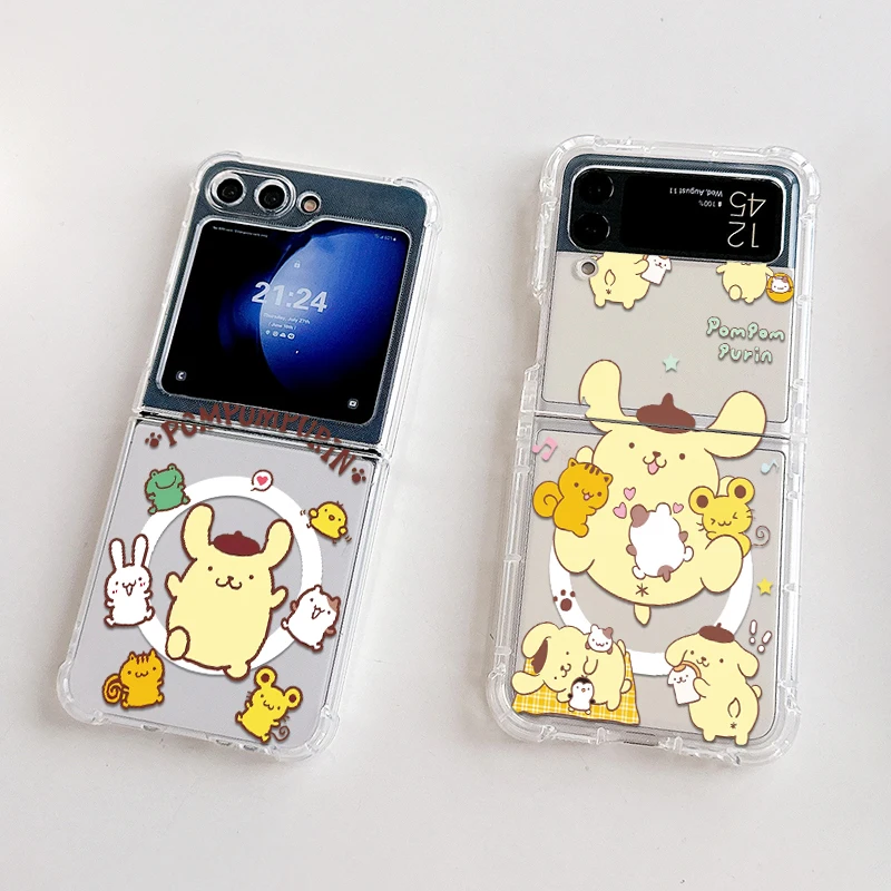 Магнитный чехол для телефона с помпоном Magsafe Samsung Galaxy Z Flip 3 4 5 6 5G мягкий прозрачный