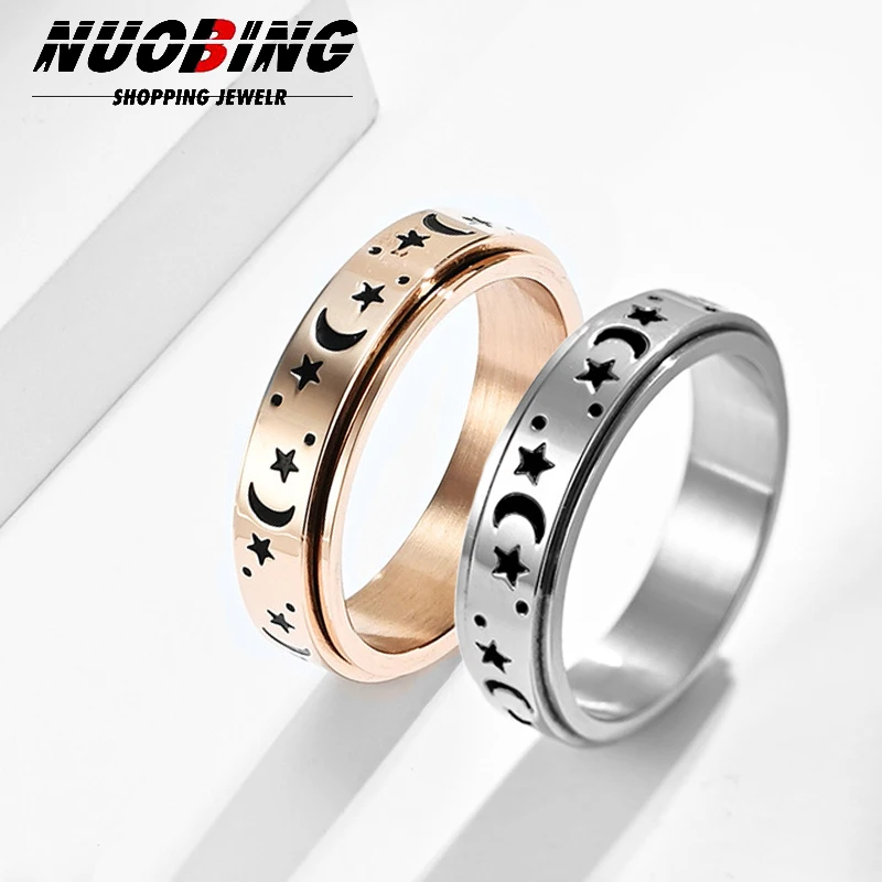 

Starstar Moon Stainless Steel Anxiety Ring Stress Relief Annoyance Free Rotating Men's And Women's Rings Fashion Jewelry Gift