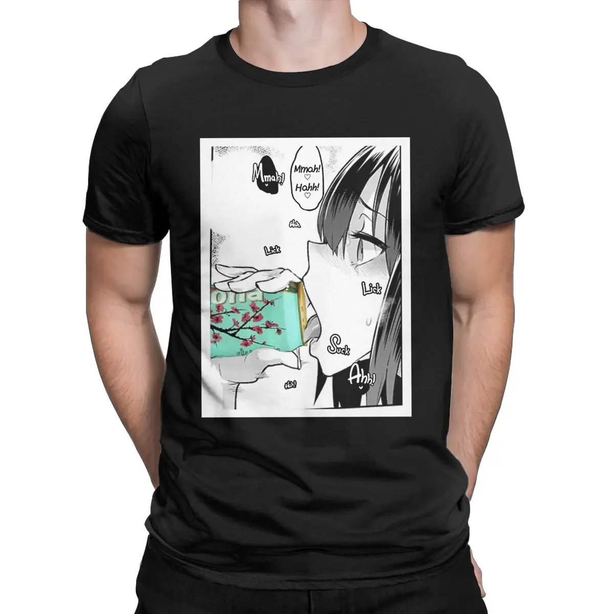

Saki Yoshida Drinking Arizona Tea Premium Hentai Men's shirt Funny Pure Cotton Tee Shirt Round Collar Plus Size Clothing