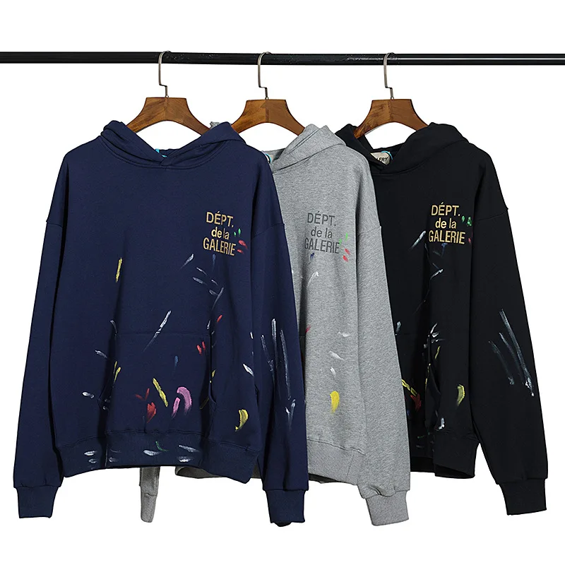 

High Version Europe American Tide Brand Splashed Ink Hooded Sweatshirts Oil Painting Graffiti High Street Hoodies Men Streetwear