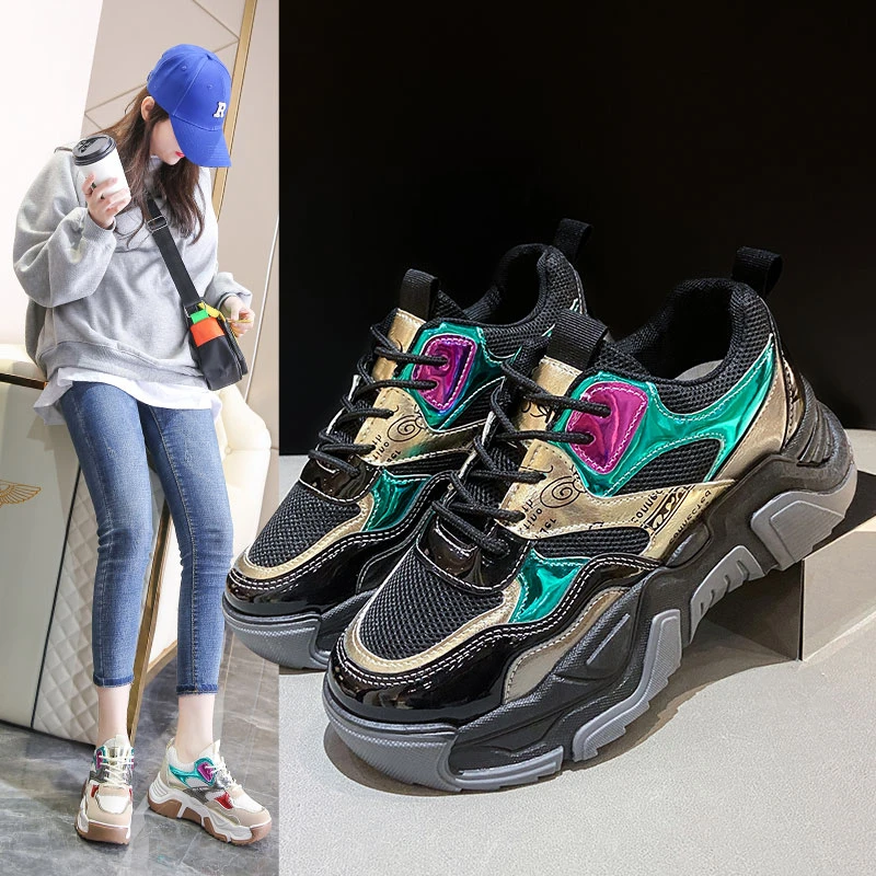 

Women's Chunky Sneakers Korean Style Ulzzang Fashion Rubber Sole Hidden Wedge Low Top Platform Travel Gym Sports Shoes Ladies He