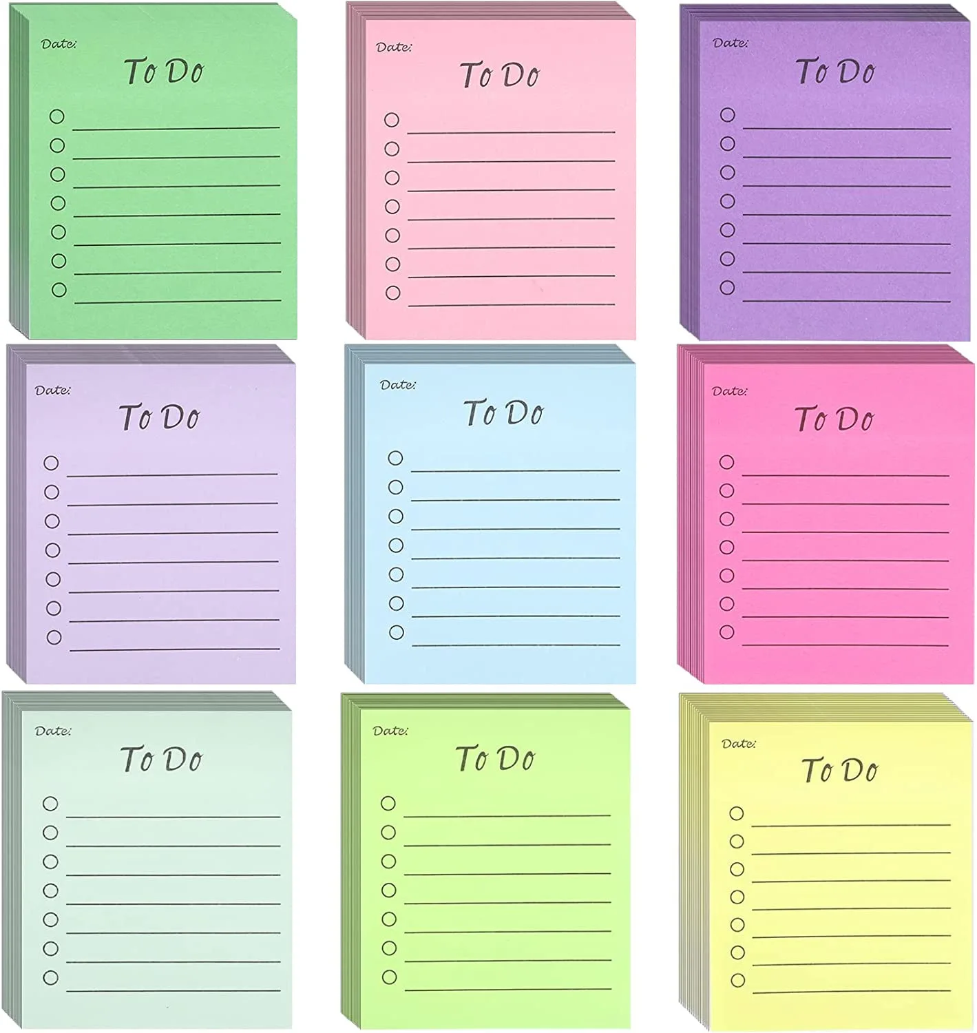 

9Pack To Do List Self-Adhesive Daily List 7.5*9cm Multicoloured Sticky Notes Lined Sticky Notes Notepad for Planner Reminder