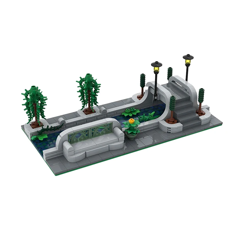 

MOC City Street View Park River Building Block Model Set Puzzle Splicing To Build Bridge DIY Education Brick Children's Toy Gift