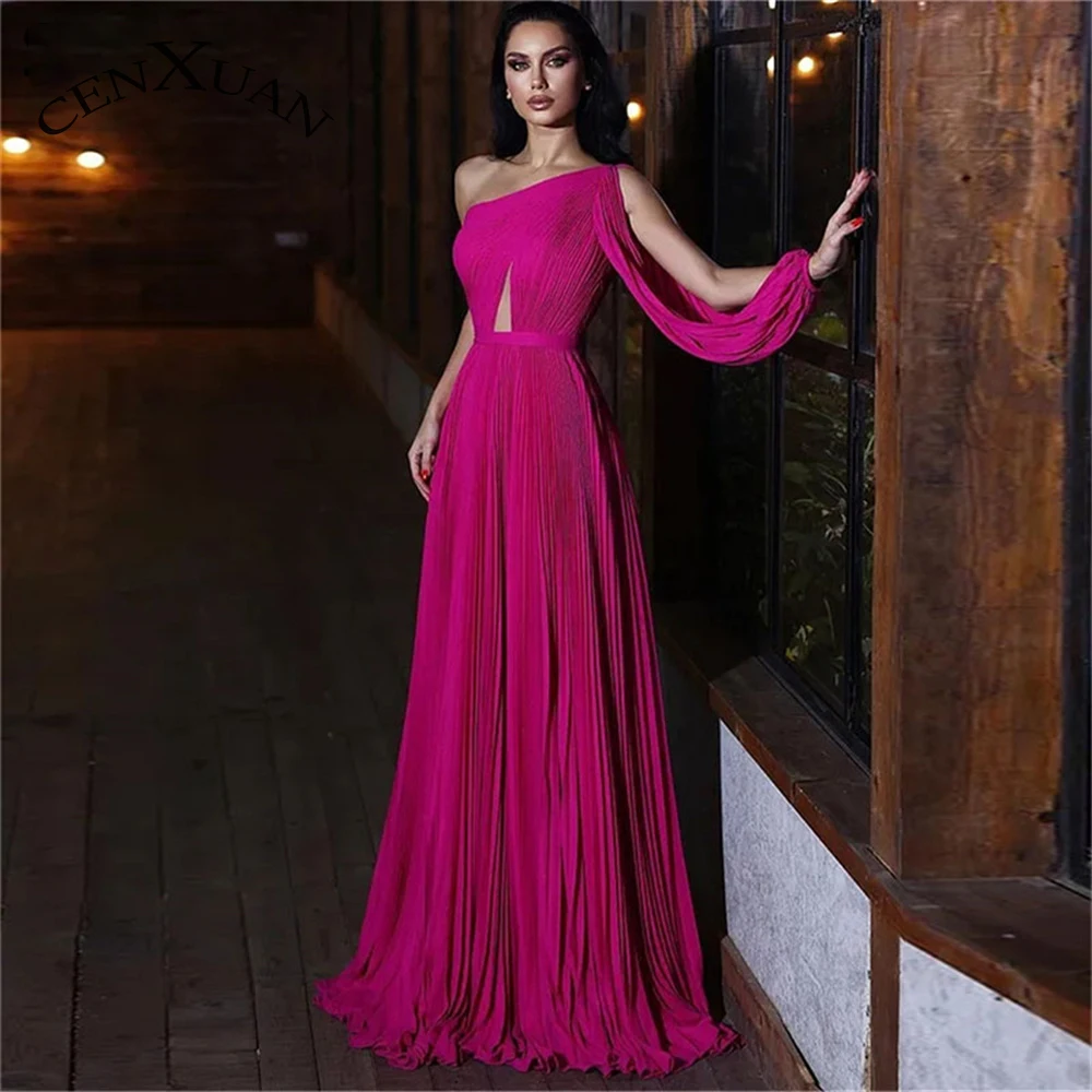 

Cenxuan Chiffon Simple One-Shoulder Backless Pleat A-Line Zipper Evening Party For Women Made To Order Vestidos Robes De Soirée