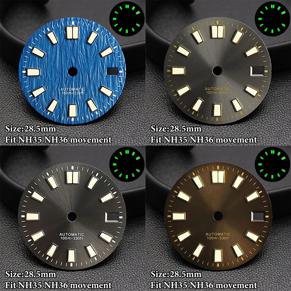 Фото 28,5 мм NH35A циферблат Sunray 62MAS Prospex модифицированные детали зеленый светящийся сменный мод Seik для NH35 NH36 4R35 циферблат часов №1