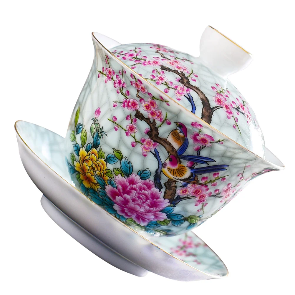 

Tea Cup Set Ceramic Chinese Cups Bowl Porcelain Teacup Saucer Gaiwan Coffee Kungfu Teaware Mug Japanese Lid Flower Floral Teapot