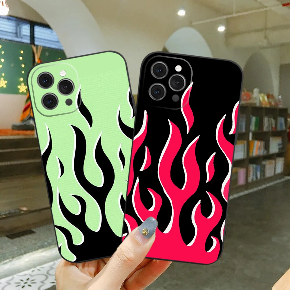 

Fashion Cool Green Flame Phone Case For iPhone 13 Pro Max 12 Mini 11 Pro XR 7 8 Plus XS MAX X XS Shockproof Soft TPU Back Cover