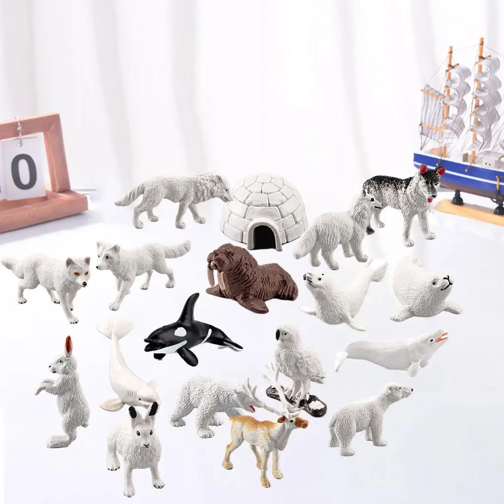 

18Pieces Lifelike Arctic Animal Model Miniature Statues Toys Shelf Decor